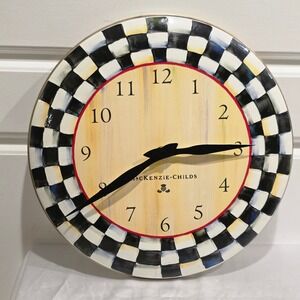 MacKenzie-Childs Courtly Check Enamel Wall Clock 12" Black White